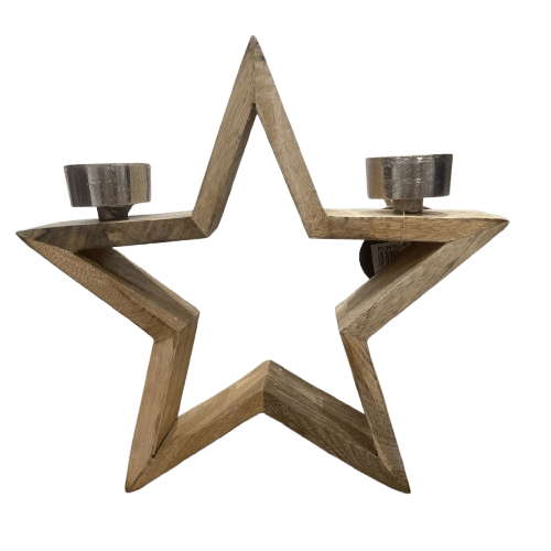 ALUMINIUM & WOOD PILLAR CANDLE HOLDER (NATURAL) 